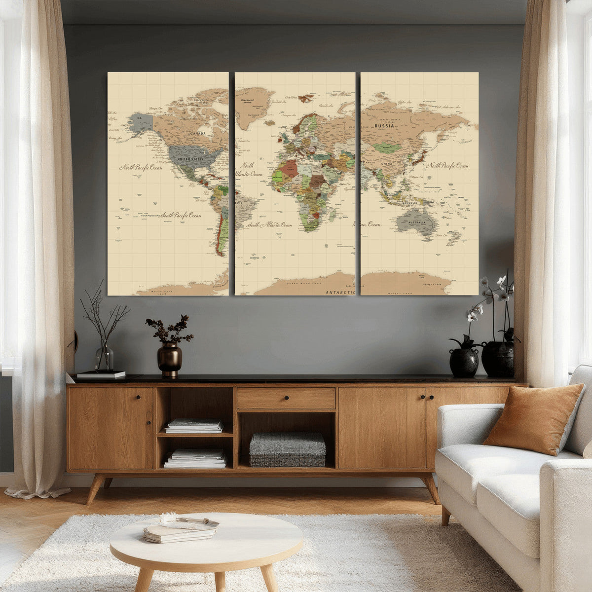 Extra Large World Map Canvas Print – Detailed Map of the