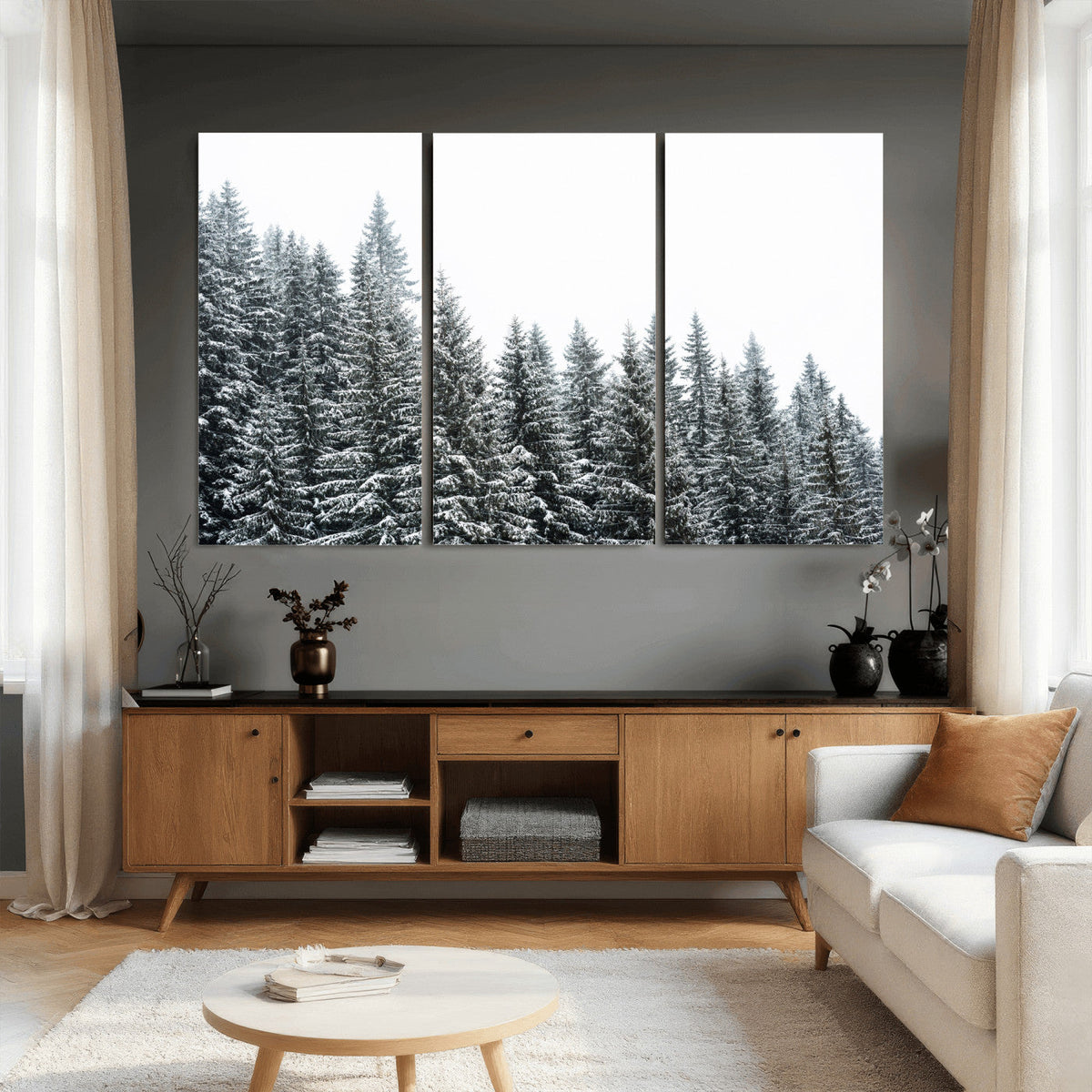 Misty Mountain Forest Canvas Print, Foggy Pine Trees Nature