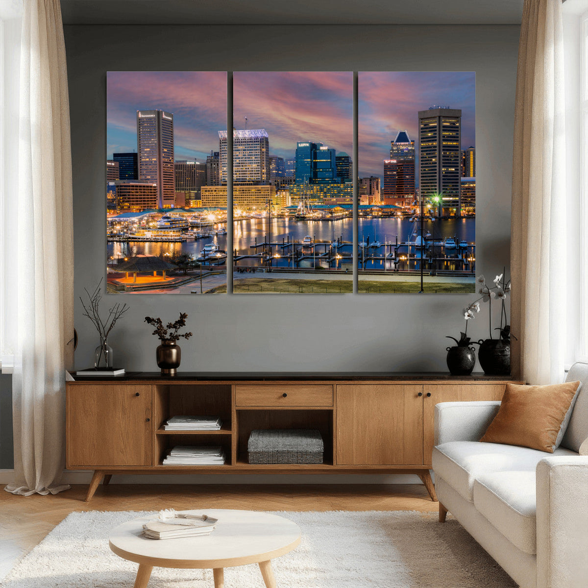 Baltimore Skyline Wall Art Canvas Print, Baltimore Downtown