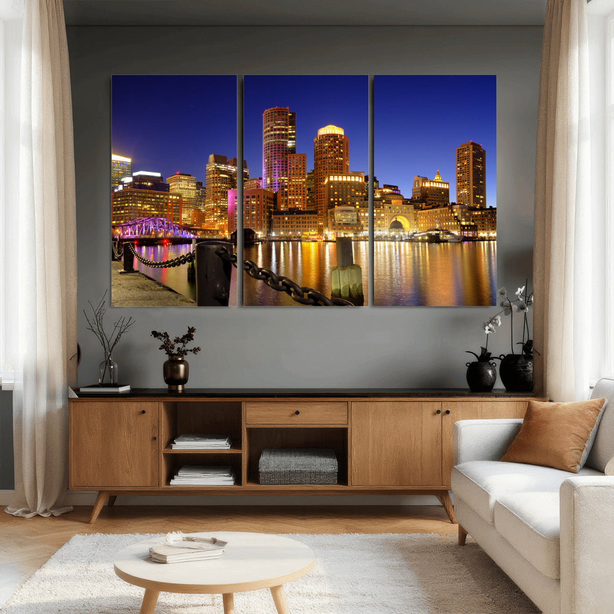 Boston Wall Art Canvas Print, Boston City Downtown Night