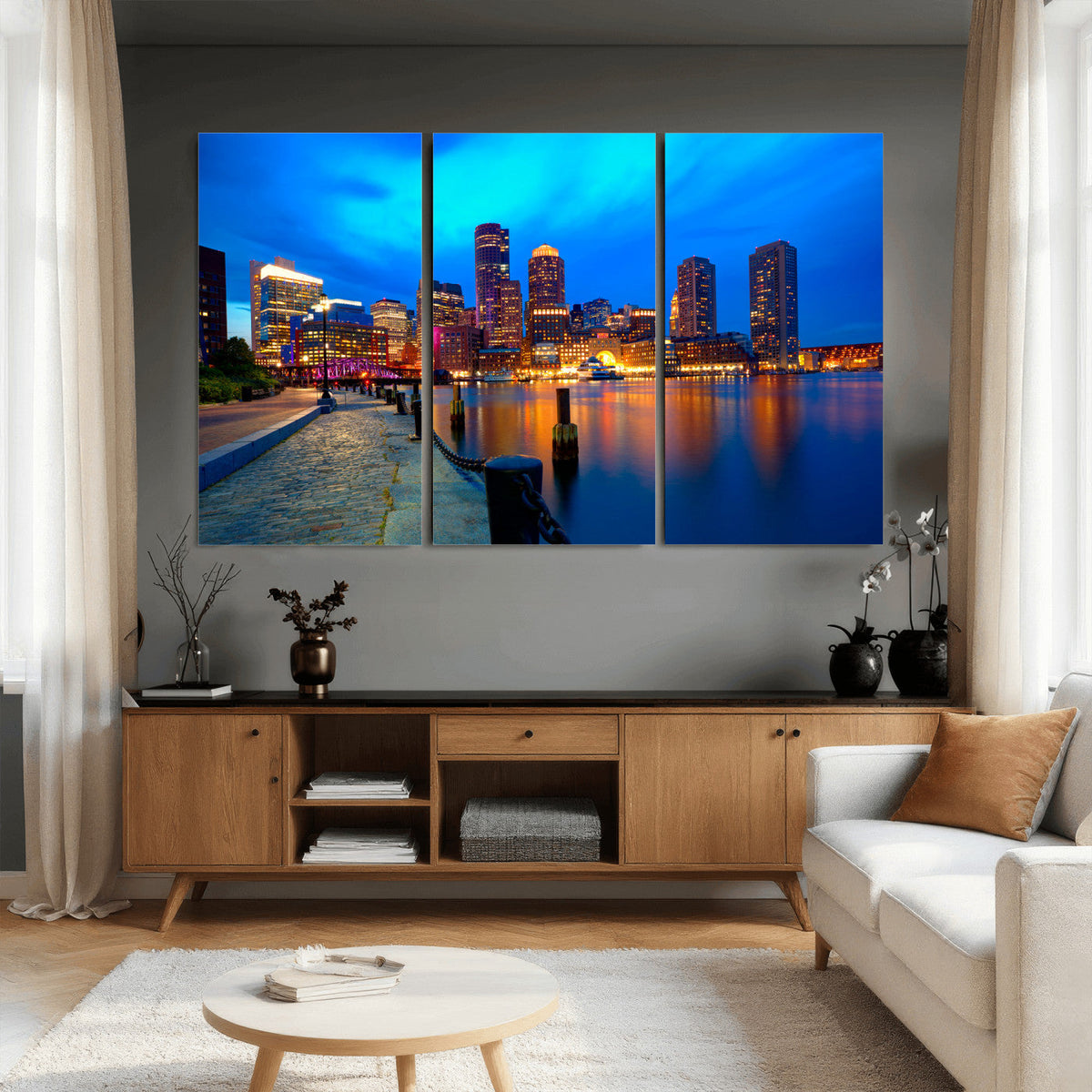 Boston Wall Art Canvas Print, Boston City Downtown Night