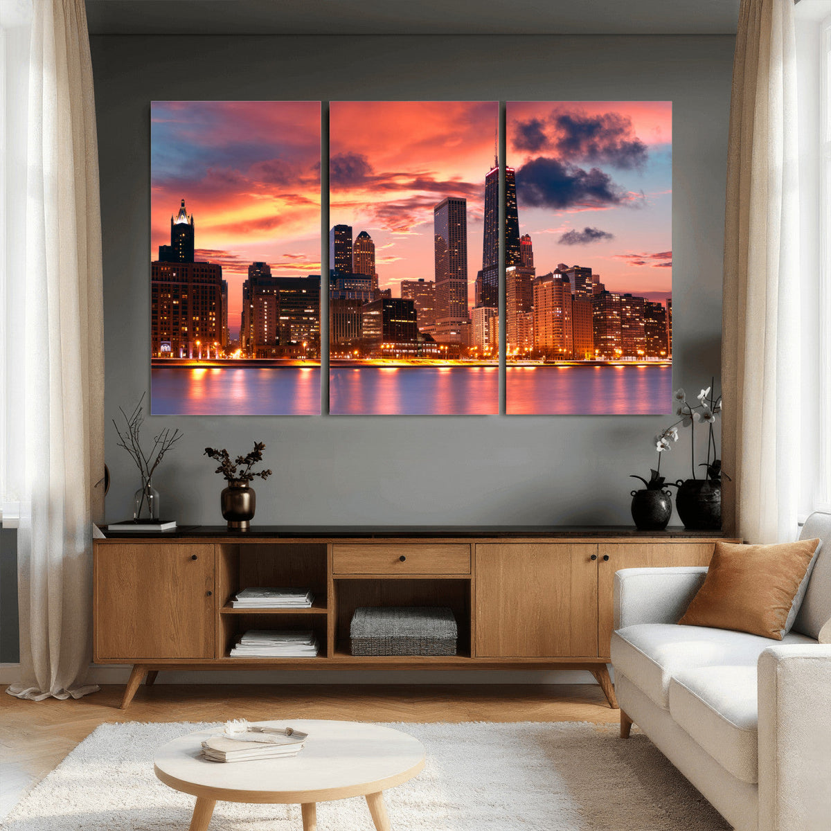 Chicago Wall Art Canvas Print - Chicago City Downtown Night