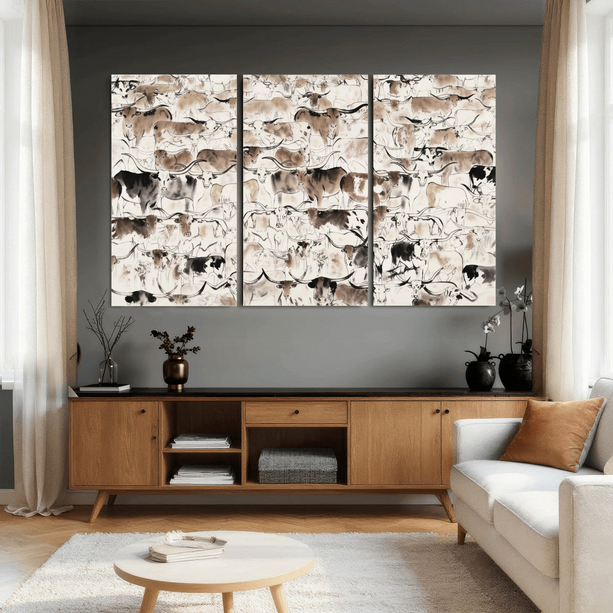 Abstract Texas Cow Canvas Print for Cabin and Western Home