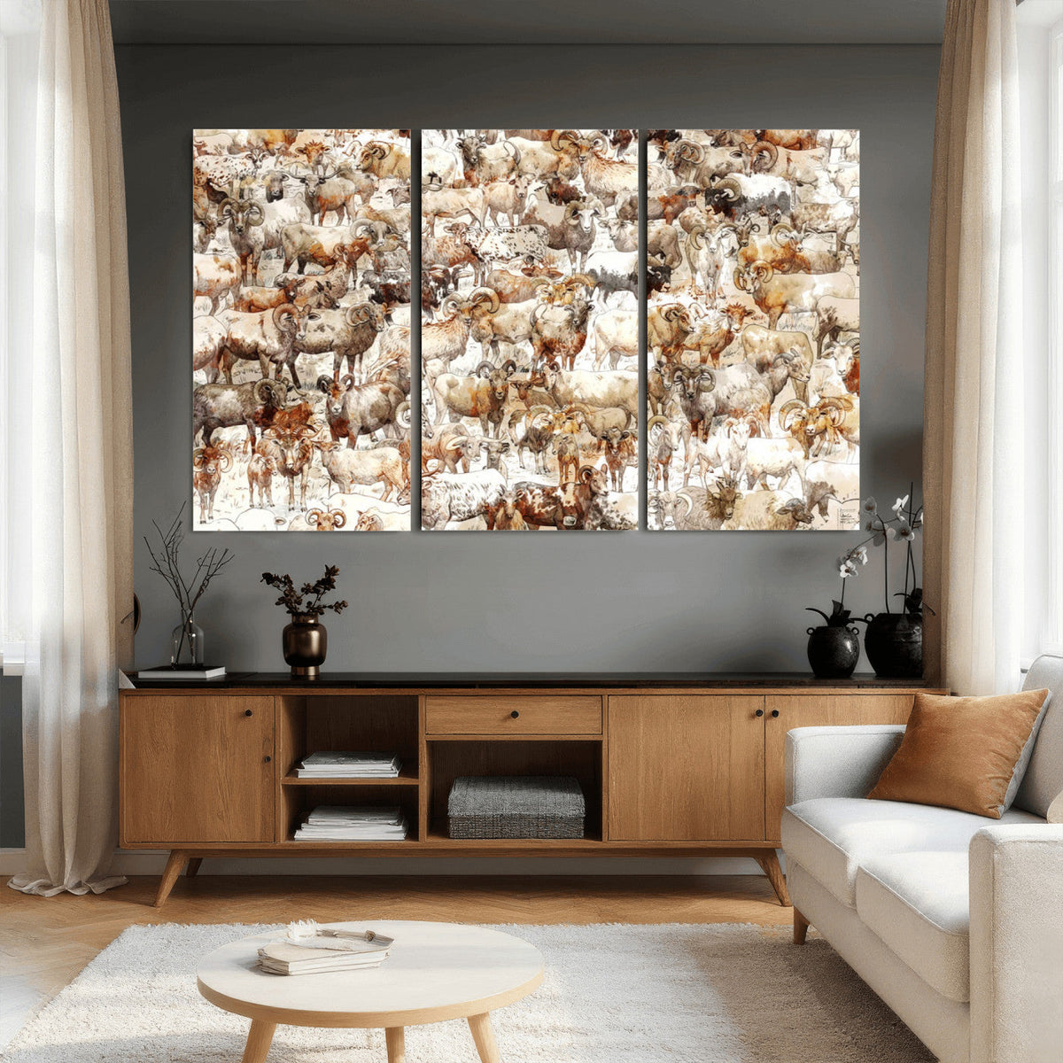 Farmhouse Bighorn Sheep Wall Art Canvas Print - Abstract