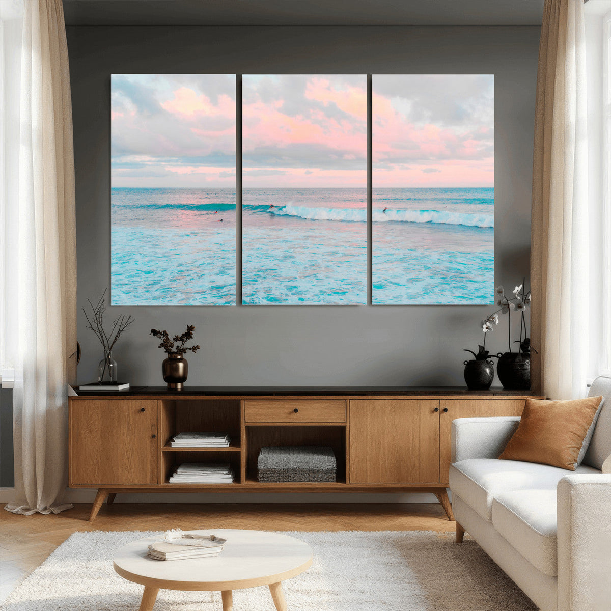 Ocean Wave Wall Art Canvas Print, Pastel Surf Seascape