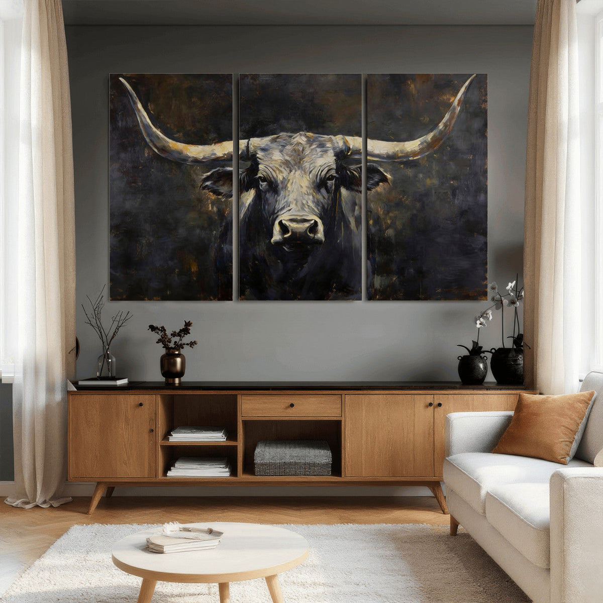 Rustic Longhorn Bull Wall Art Canvas Print – Vintage Western