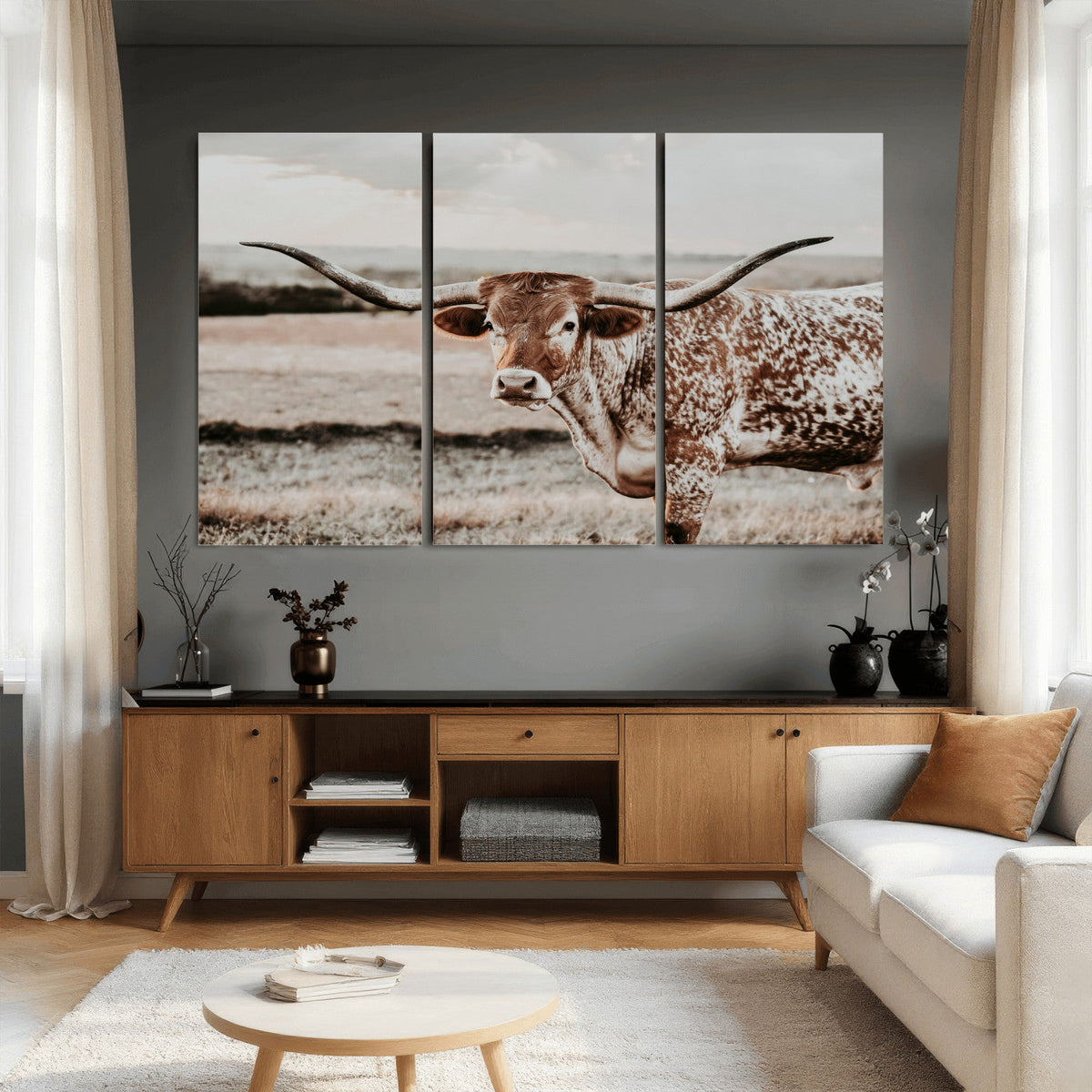 Texas Longhorn Bull Rustic Wall Art Canvas Print