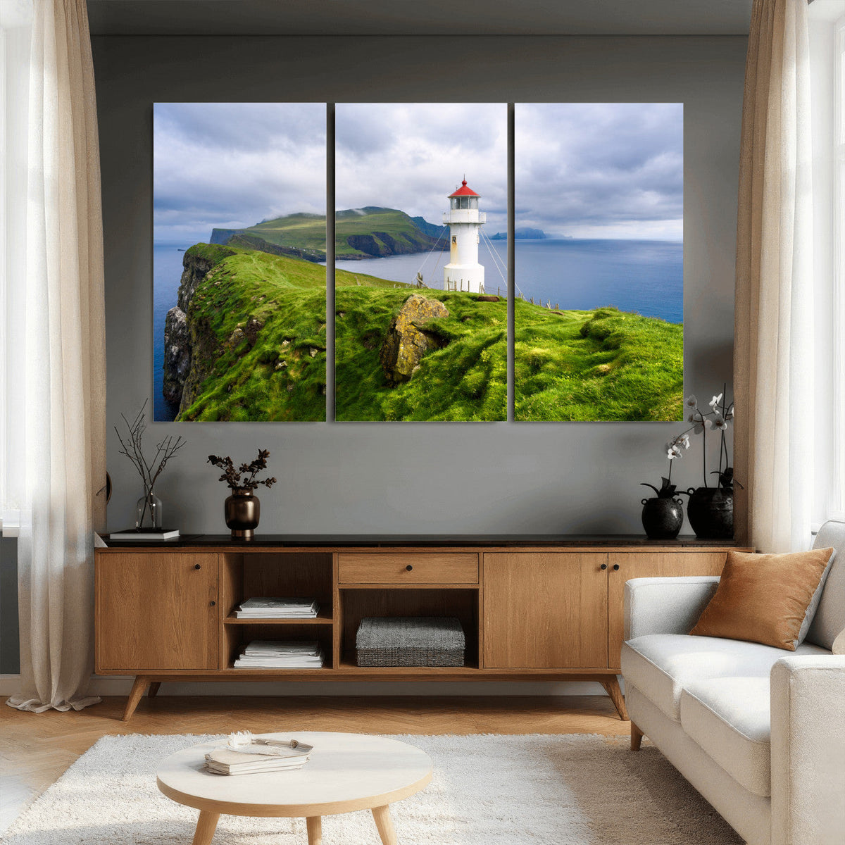 Coastal Lighthouse Wall Art Canvas Print, Cliffside Ocean