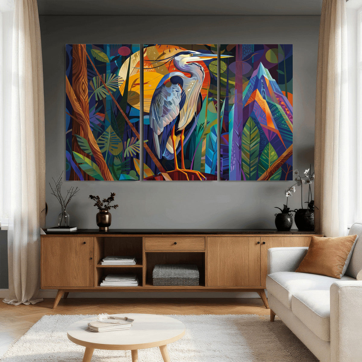 Colorful Heron Wall Art Canvas Print Tropical Bird Abstract