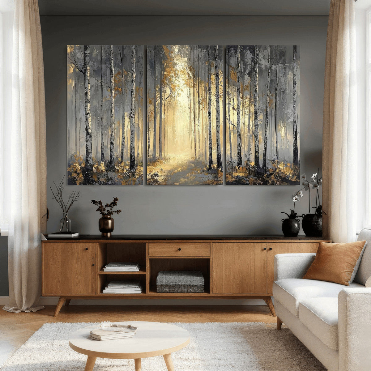 Abstract Birch Forest Wall Art Canvas Print – Modern Neutral