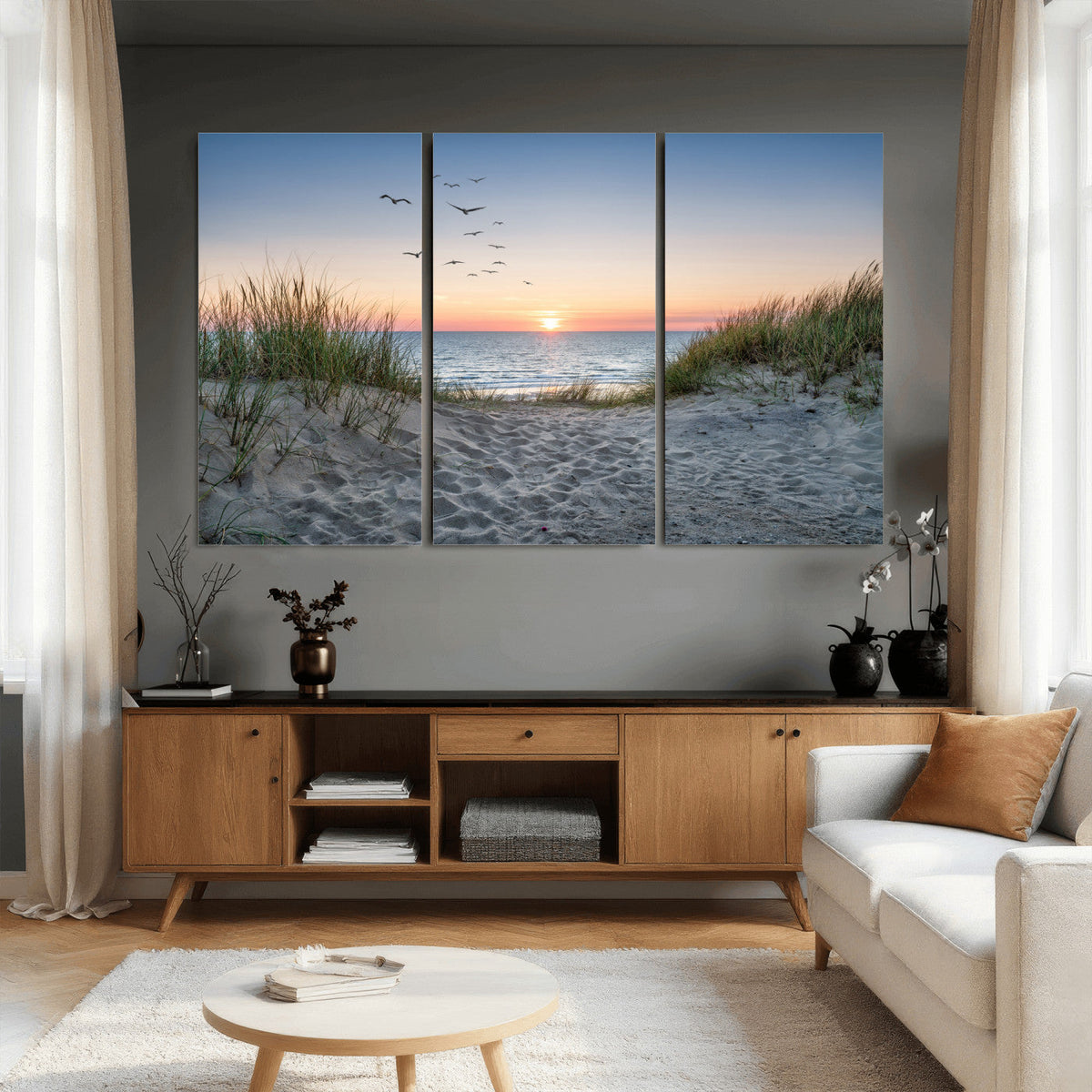 Sandy Dune Path Sunset Canvas Wall Art — Seagulls Beach