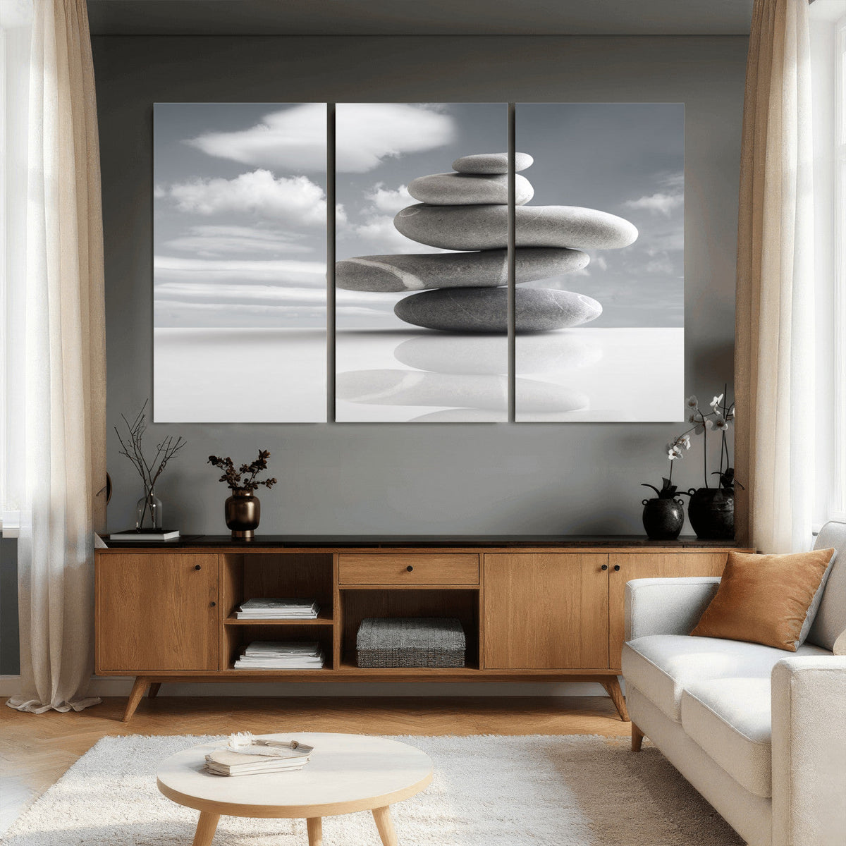 Zen Stone Wall Art Canvas Print, Balanced Rock Stack Framed