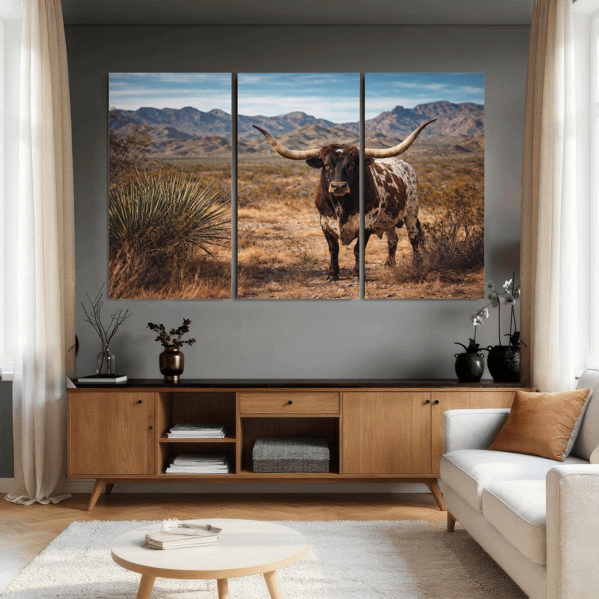 Texas Longhorn Canvas Wall Art Western Bull Desert Moody