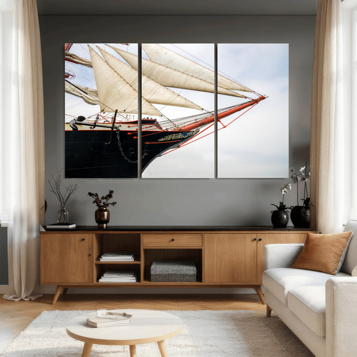 Sailboat Wall Art Canvas Print, Vintage Ship Bow Framed