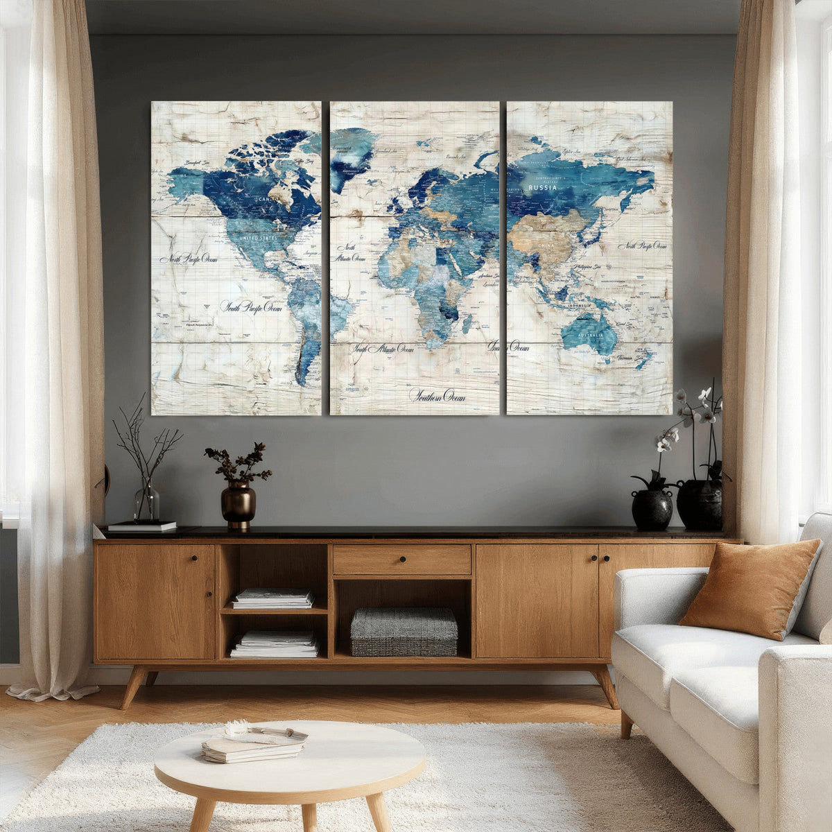 Watercolor World Map Canvas Wall Art Print – Abstract