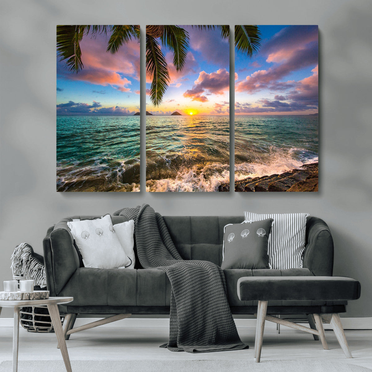 Framed Tropical Sunset Art Canvas Print