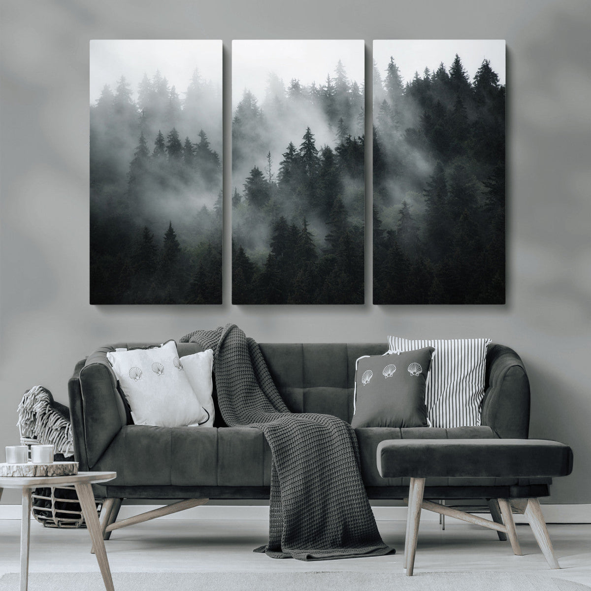 Foggy Forest Wall Art Canvas Print | 3 Panel Large Misty