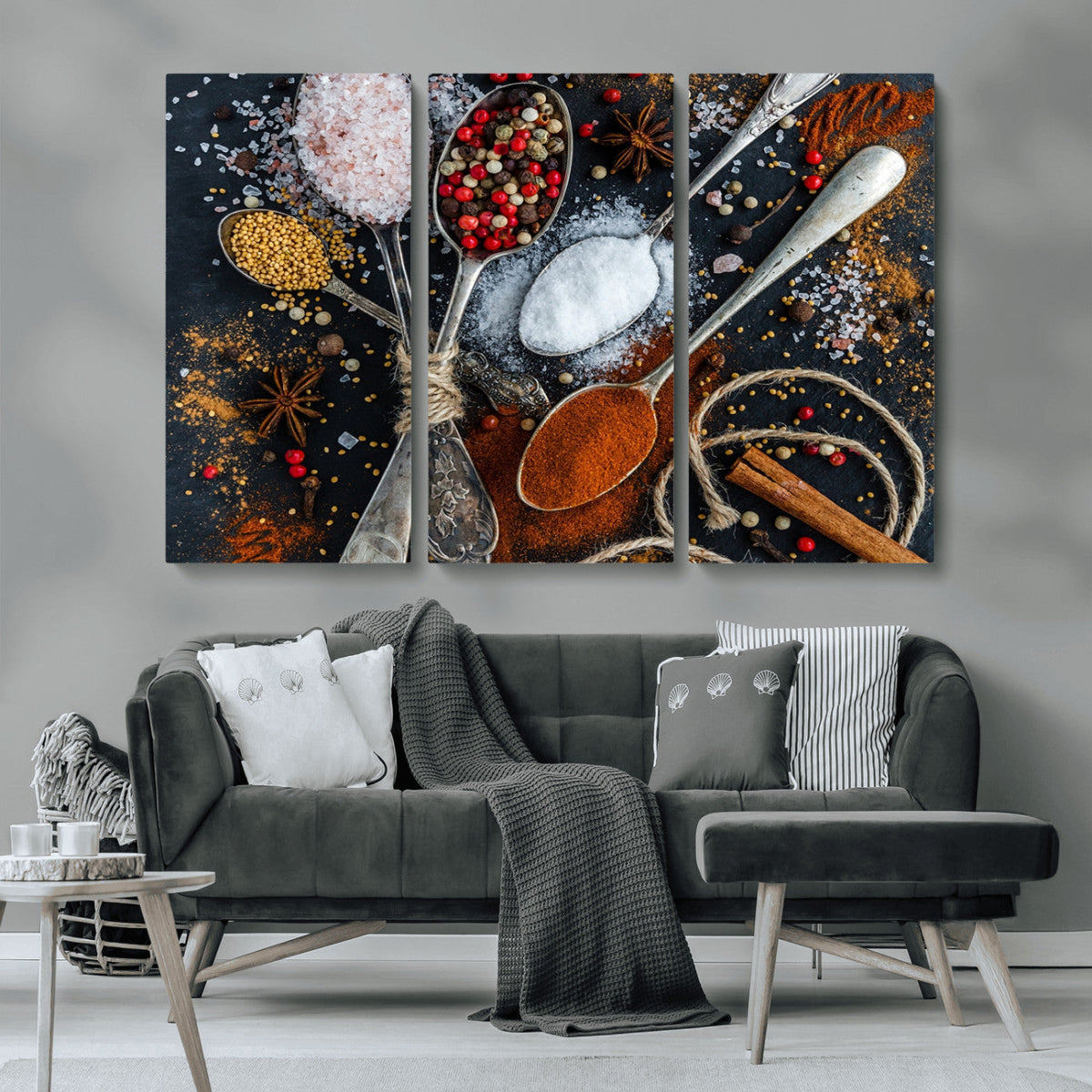 Spices and Seasonings Canvas Wall Art – Colorful Triptych