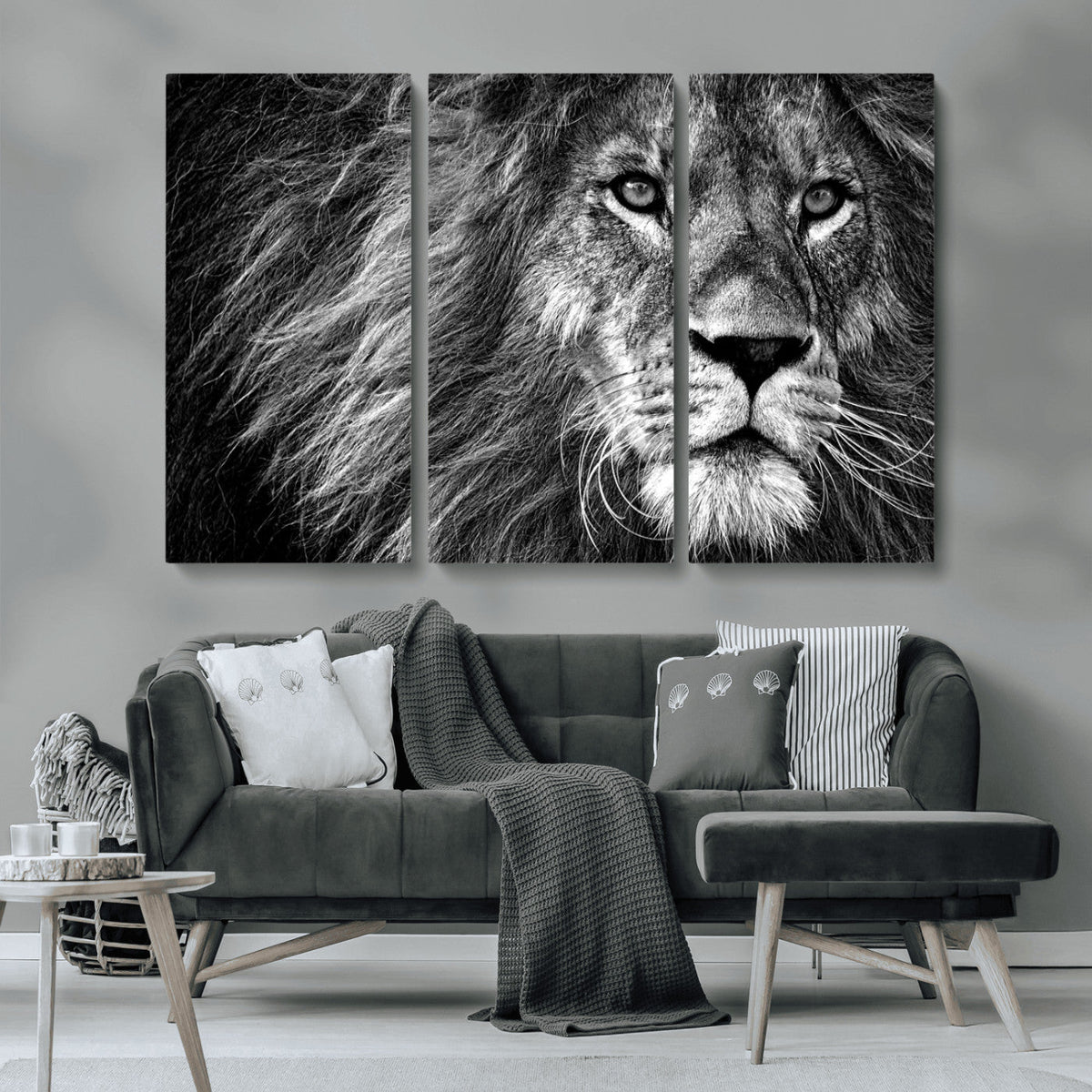 Black and White Lion Canvas Wall Art Print – Wildlife