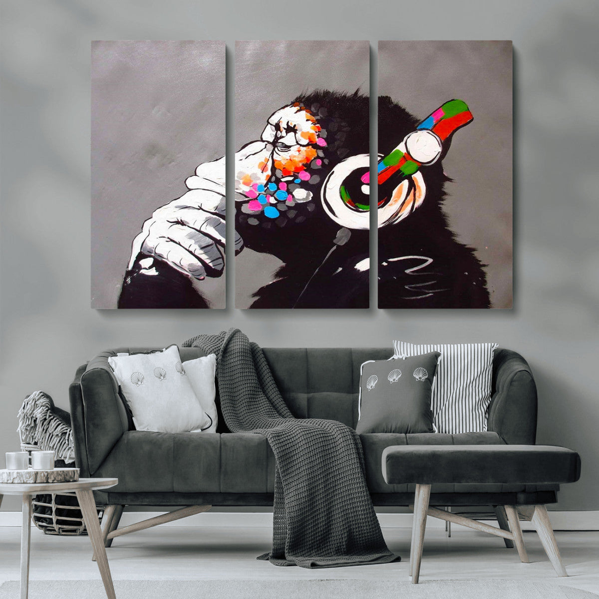 Dj Monkey Listening to Music Wall Art Print | Banksy Monkey