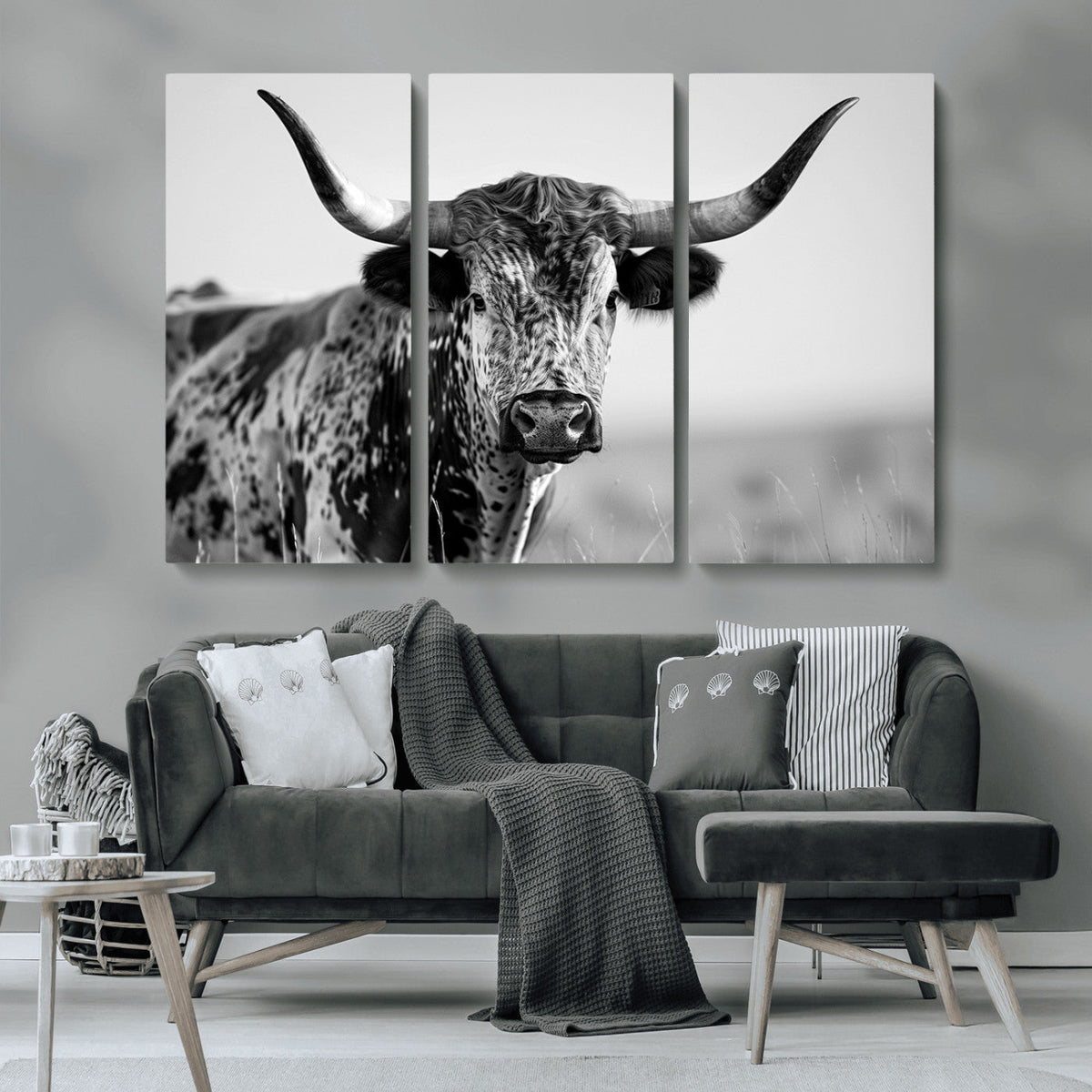 Texas Highland Cow Longhorn Canvas Print - Rustic Farmhouse