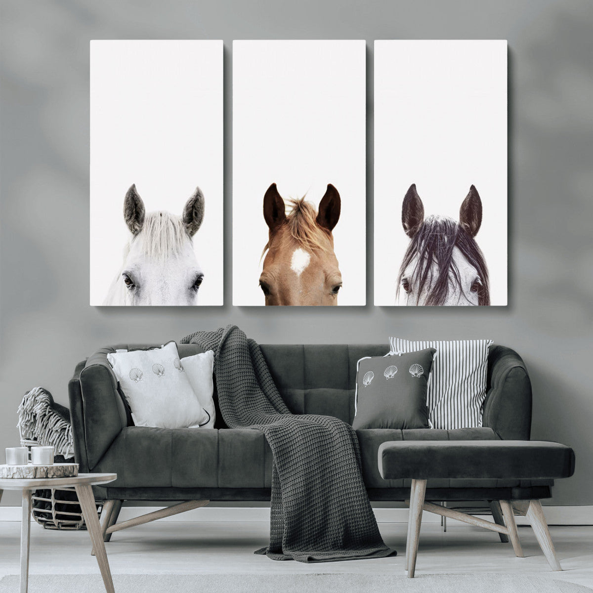 Horse Prints Set, Set of 3 Horse Wall Art, Horses Portraits,