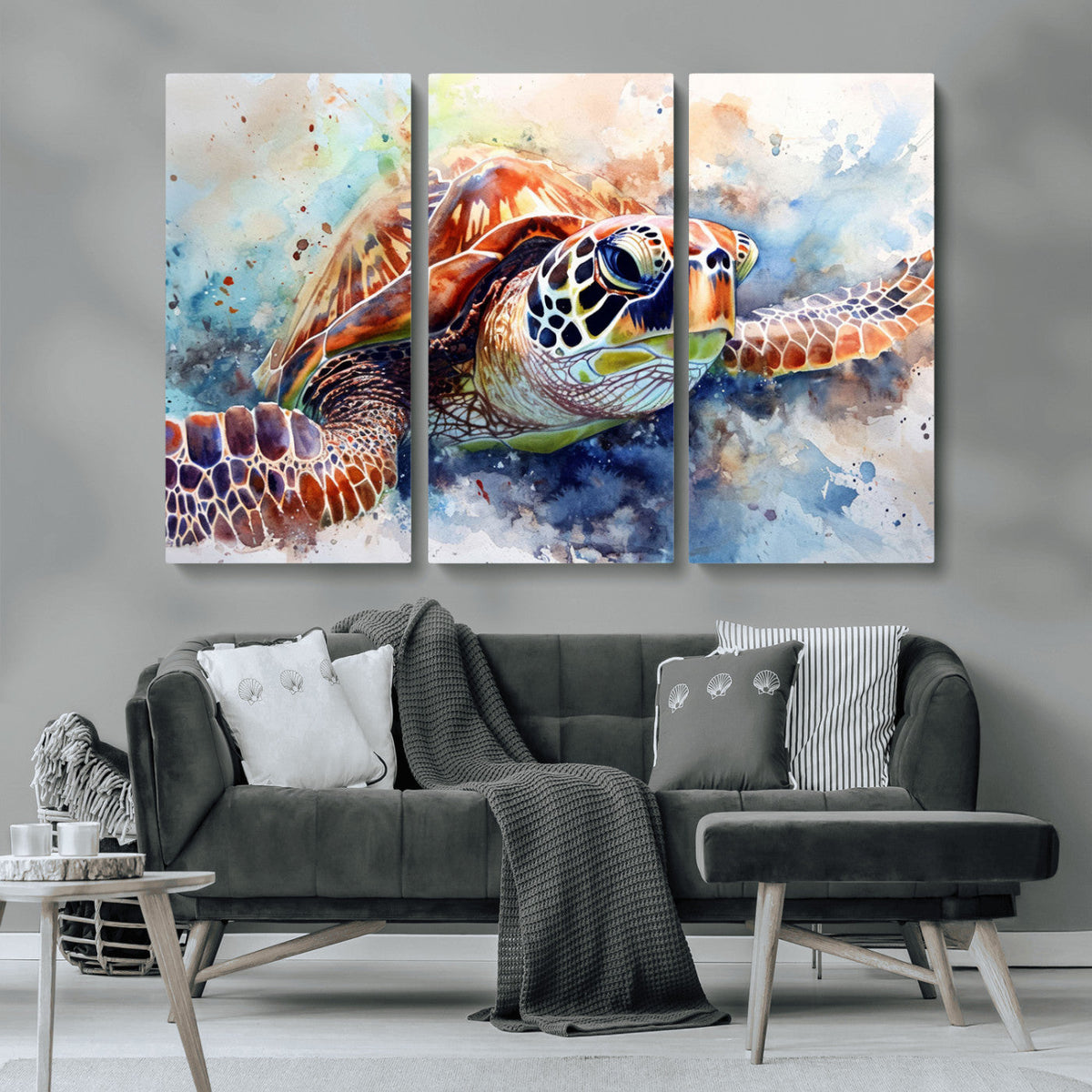 Watercolor Sea Turtle Wall Art Canvas Print - Vibrant Ocean