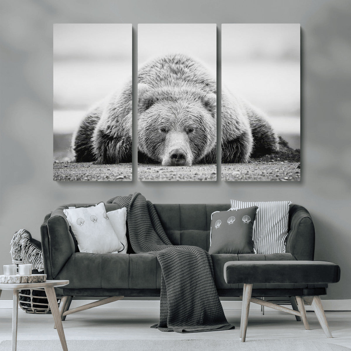Resting Grizzly Bear Wall Art Canvas Print – Majestic Lazy
