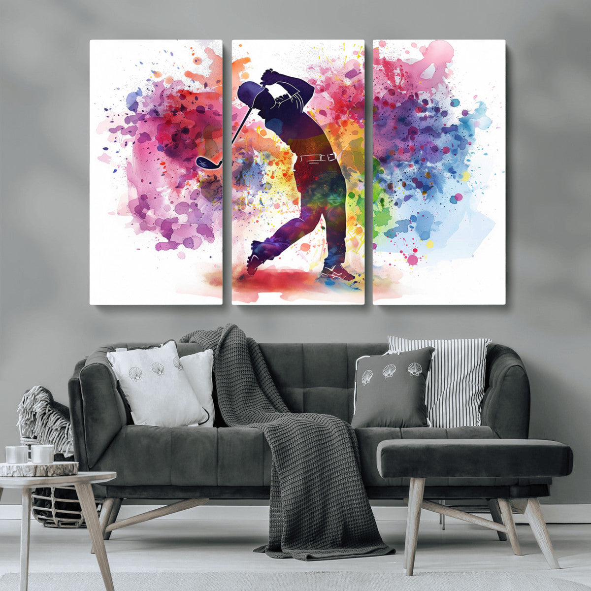 Colorful Golfer Swing Wall Art Canvas Print - Ready to Hang,