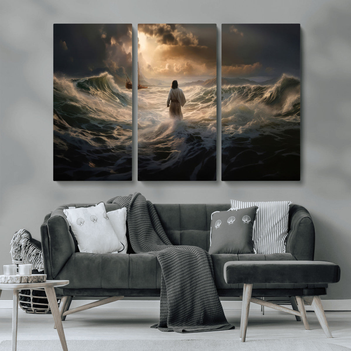 Jesus Walking on Water Wall Art Canvas Print - Religious