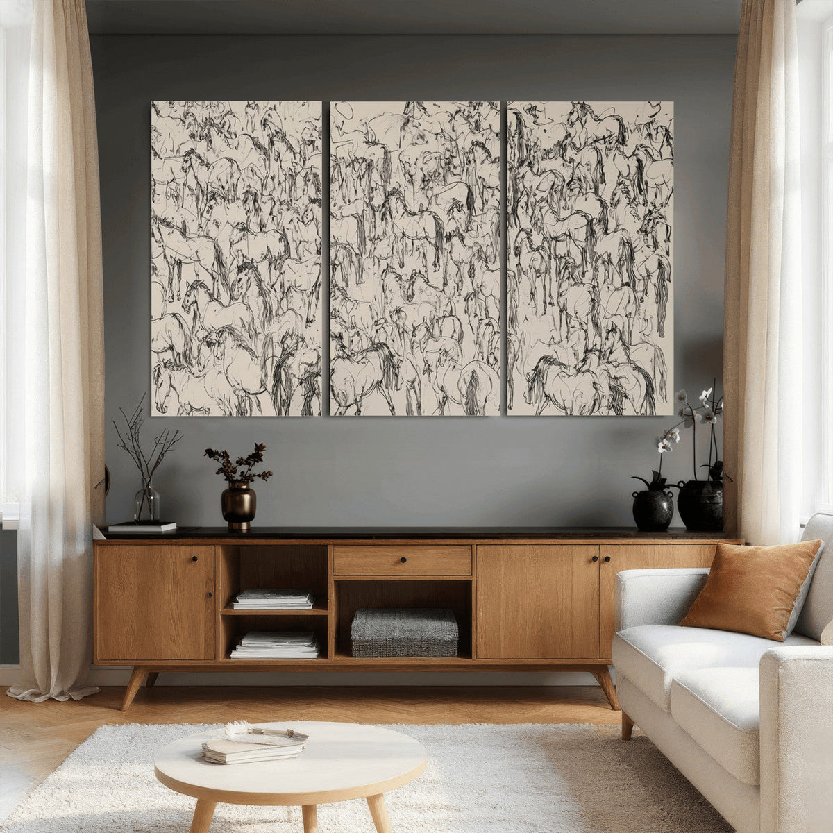 Abstract Horse Sketch Wall Art | Ready to Hang and Framed |