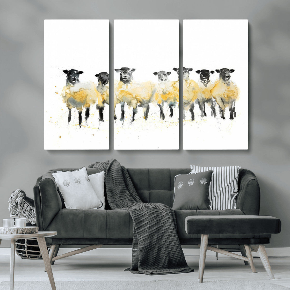 Farmhouse Wall Art Sheep Print | Ready to Hang Framed Canvas