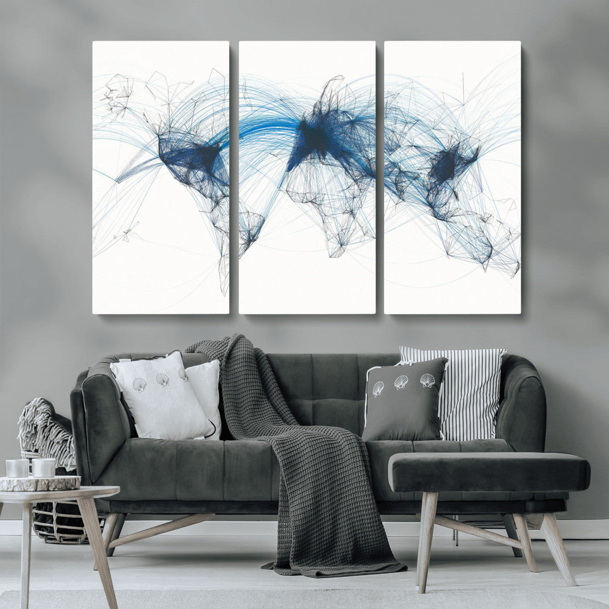 Flight Route Map Wall Art Canvas Print, Abstract Air Traffic