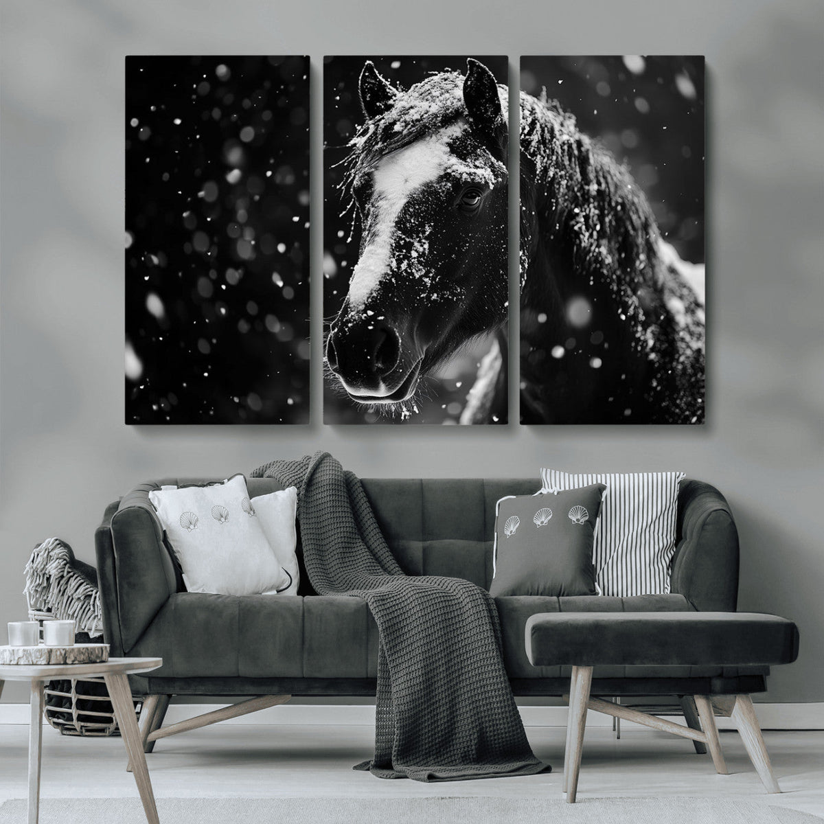 Winter Horse Wall Art | Black and White Horse Print | Ready