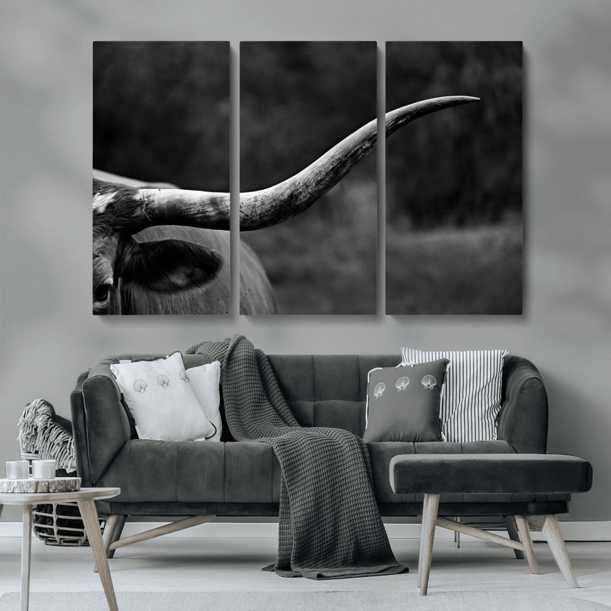 Cow Longhorn Wall Art | Black and White Print | Ready to