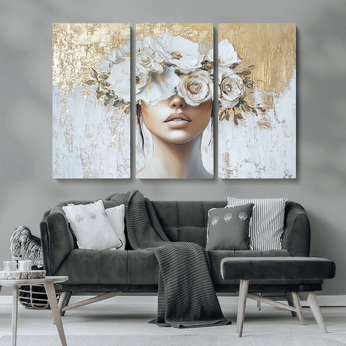 Golden Petal Wall Art - Canvas Print Flower Head Woman