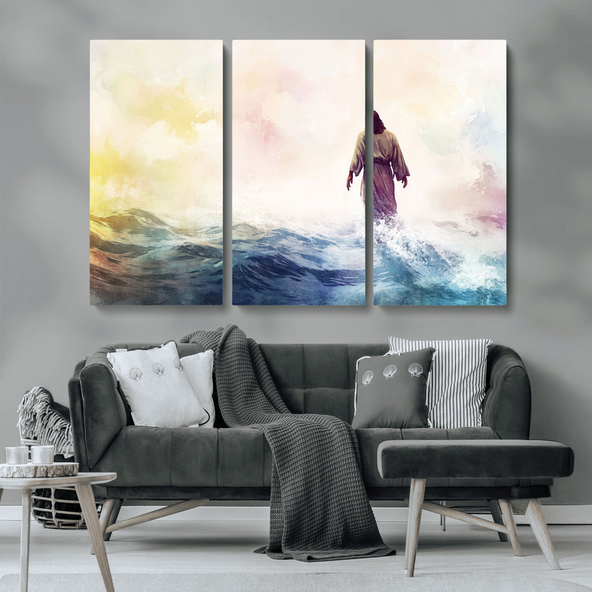 Watercolor Jesus Walking on Water Canvas Print, Christian