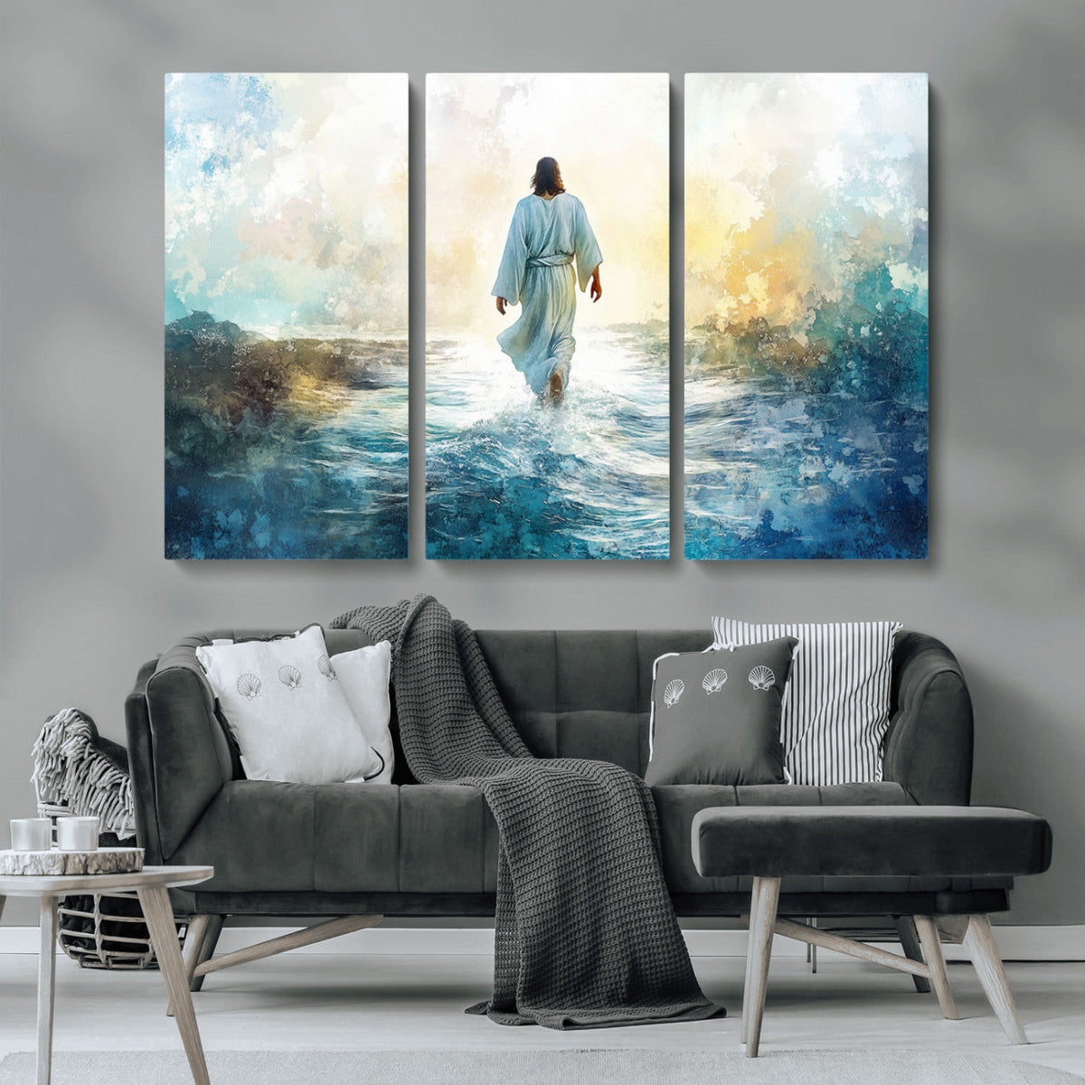 Watercolor Jesus Walking on Water Canvas Print, Christian