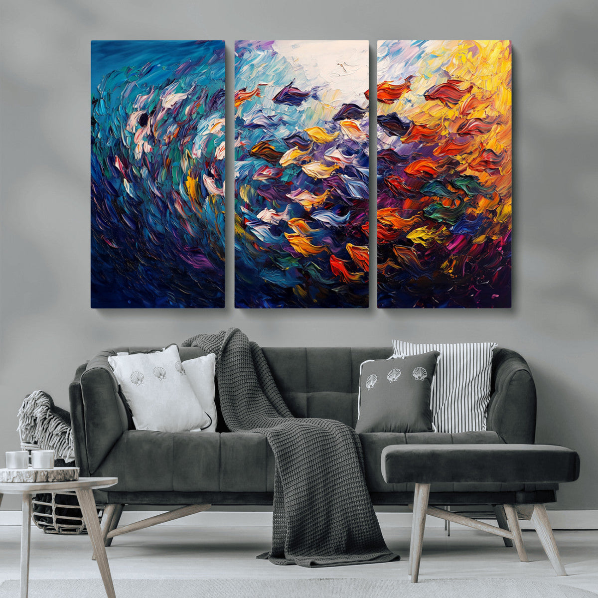 Vibrant Abstract Fish Swarm Art – Colorful Fish Inspired