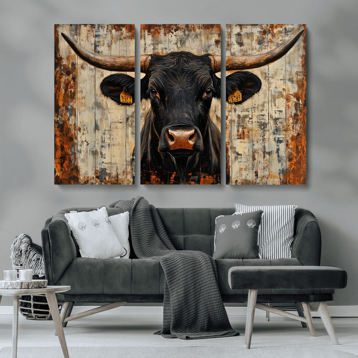 Rustic Texas Artwork Wall Art Canvas Print - Abstract Cow