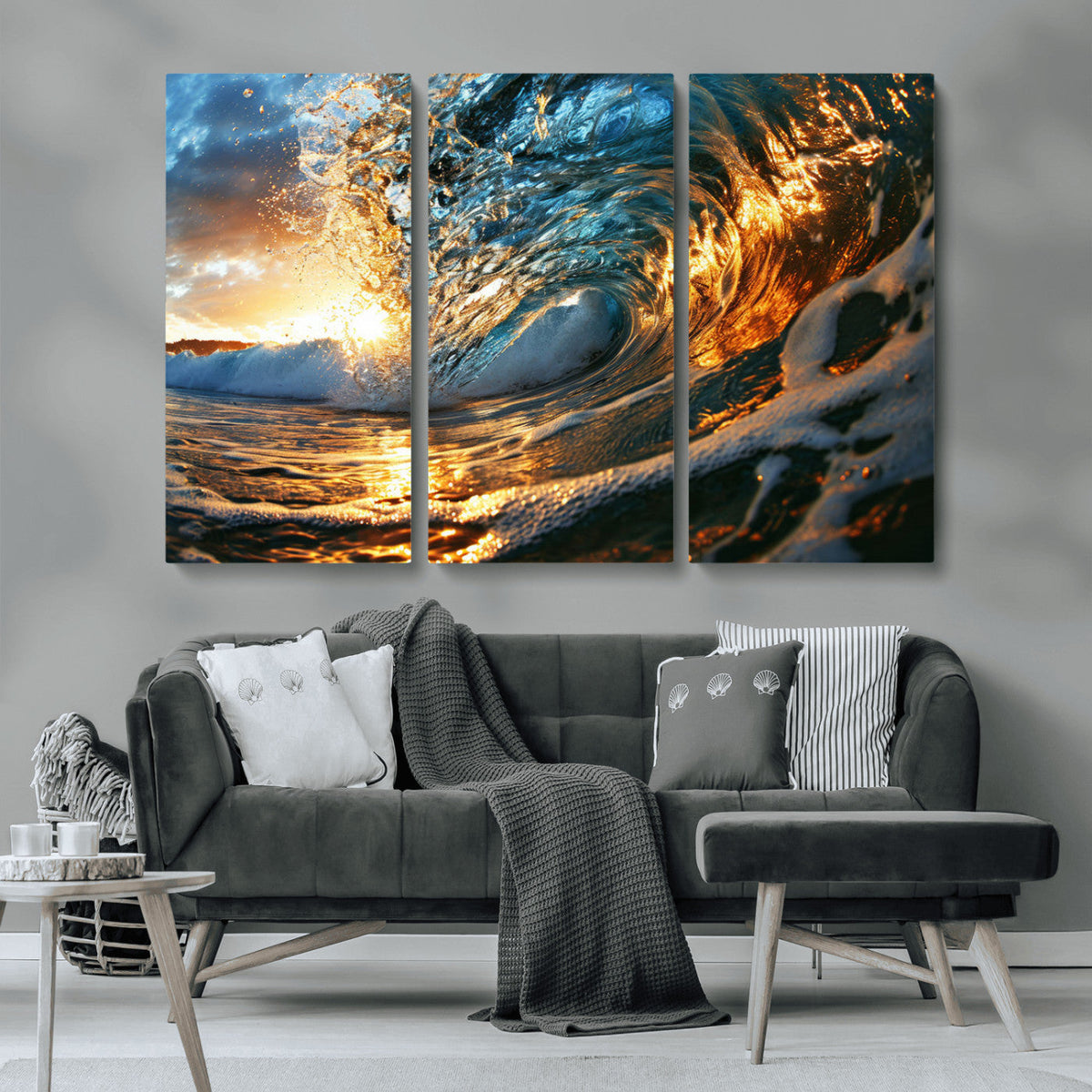 Ocean Wave at Sunset Canvas Wall Art – Vibrant Coastal Beach