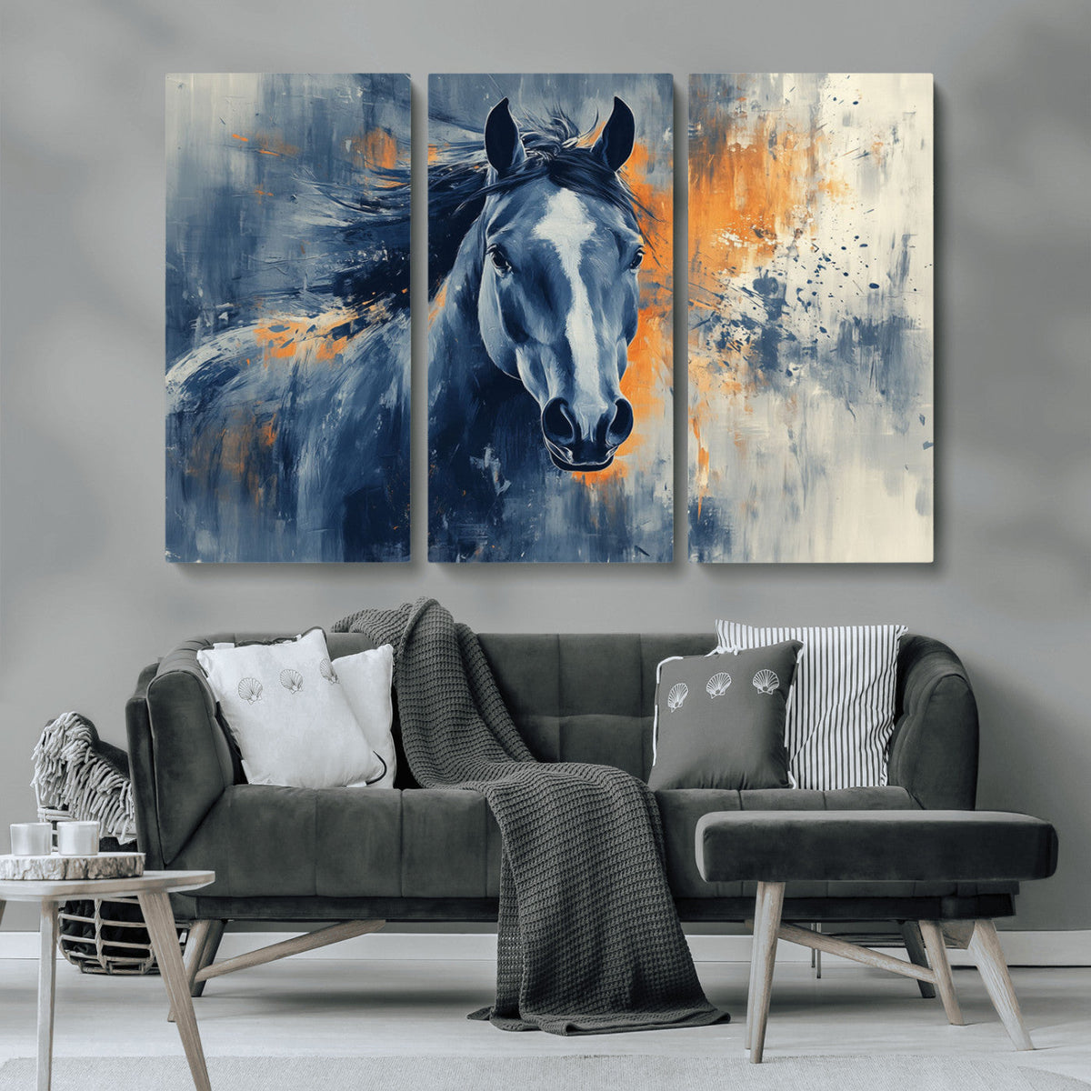 Abstract Blue Horse Wall Art Print Canvas | Horse Wall Art
