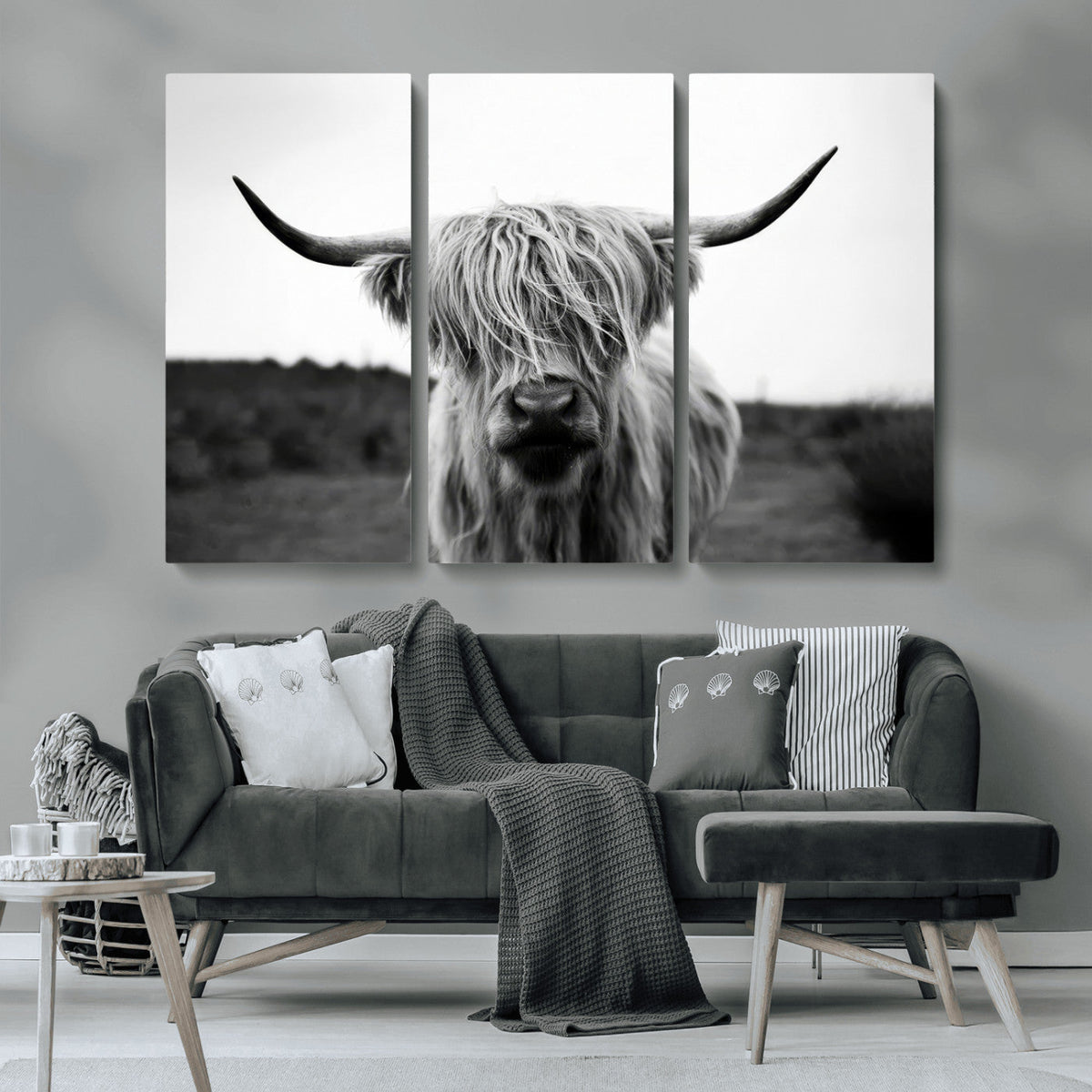 Highland Cow Wall Art | Black and White Farmhouse Decor |