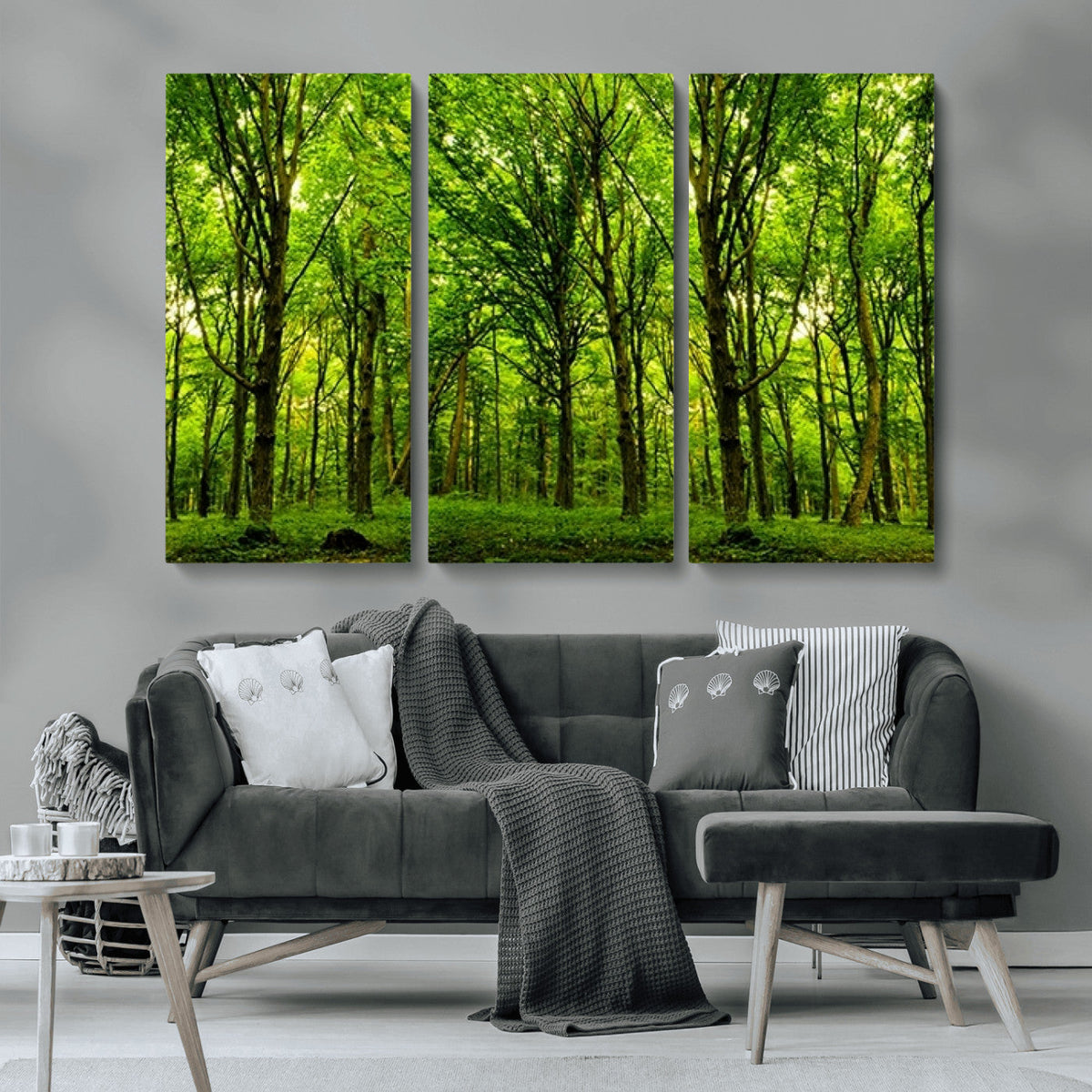 Lush Green Forest Canvas Print | 3-Panel Forest Wall Art |