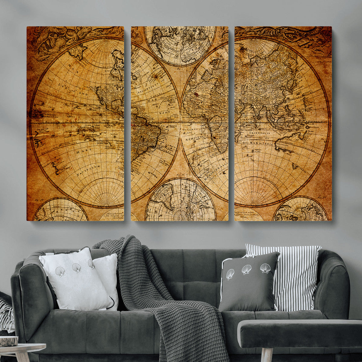 Vintage World Map Canvas Print – Antique Push Pin Travel