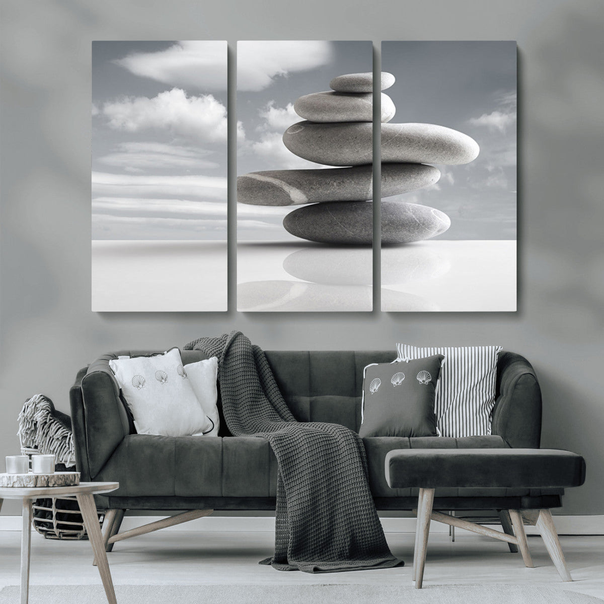 Still Life Black and White Zen Stones Wall Art Canvas,