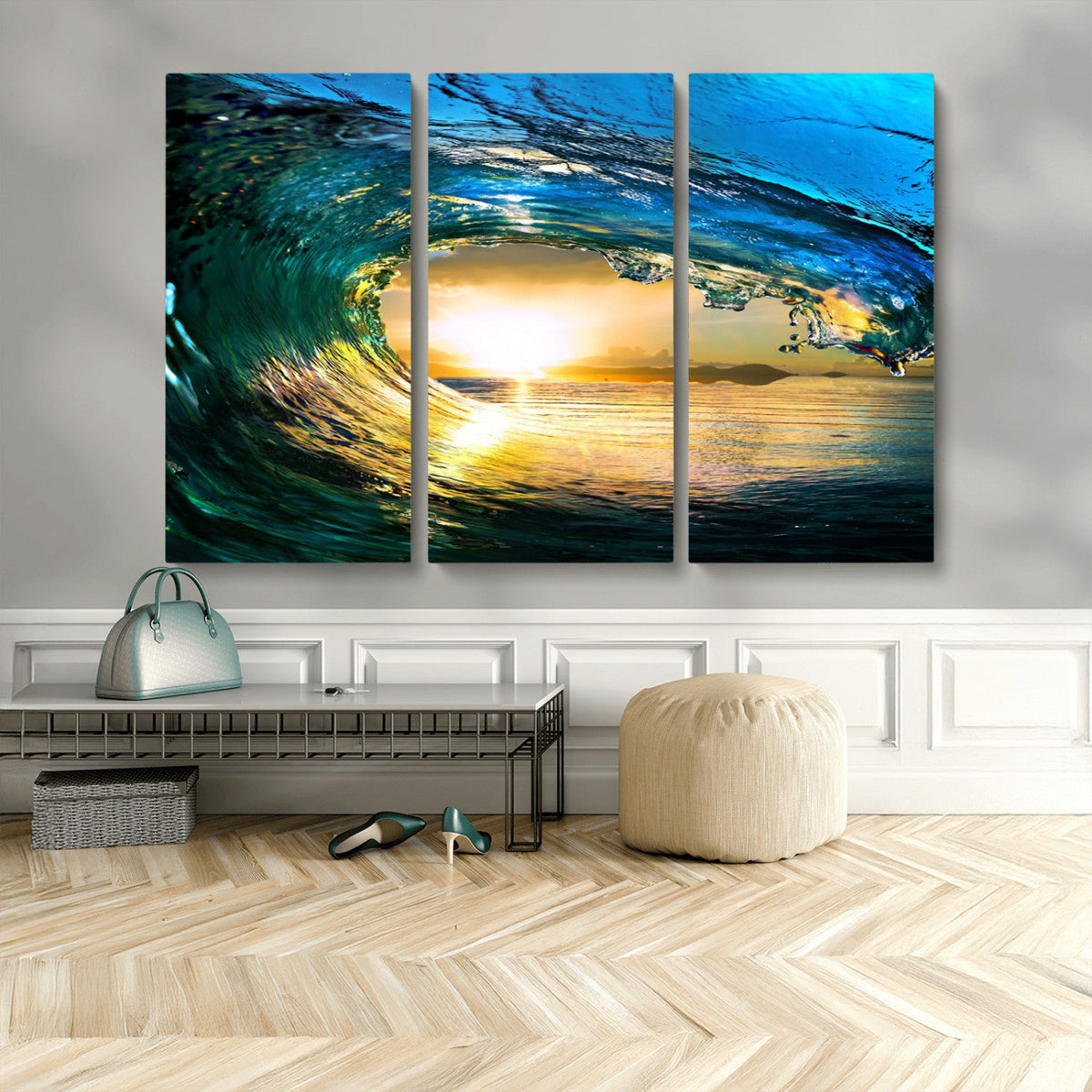 Ocean Wave at Sunset Canvas Art, Large Wall Print of Vibrant