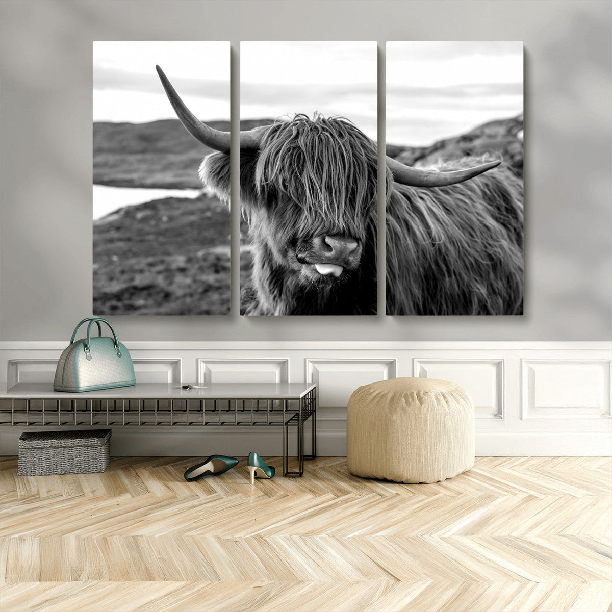 Longhorn Steer Canvas Print Wall Art, Highland Cow Canvas