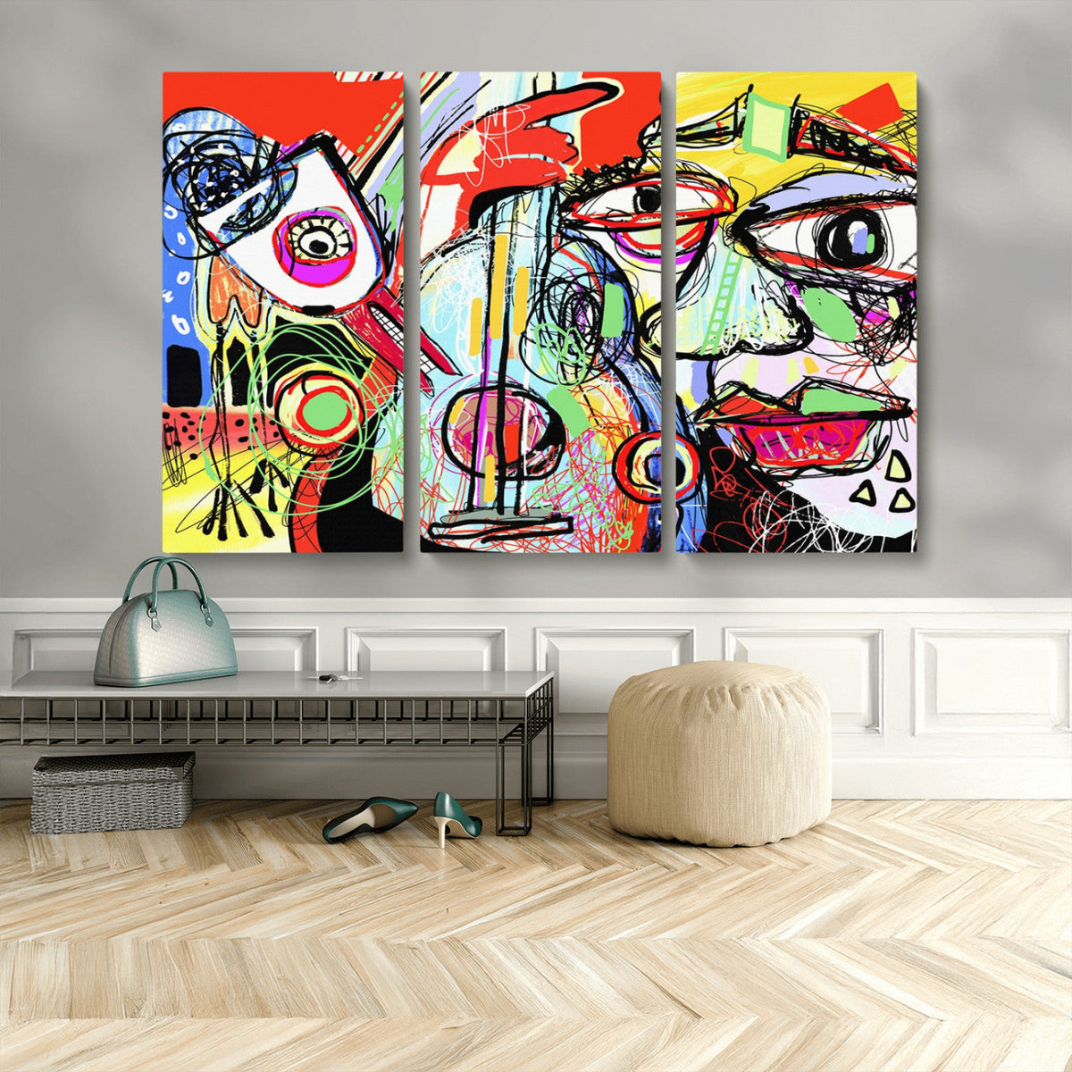 Picasso Style Art Abstract Canvas Wall Art Print , Colorful
