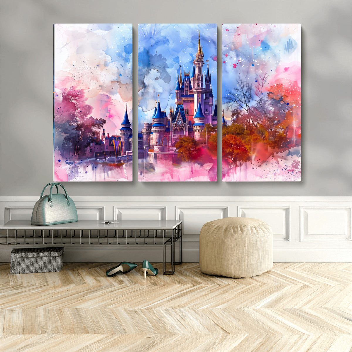 Disney Wall Art: Dreamy Watercolor Cinderella Castle Canvas